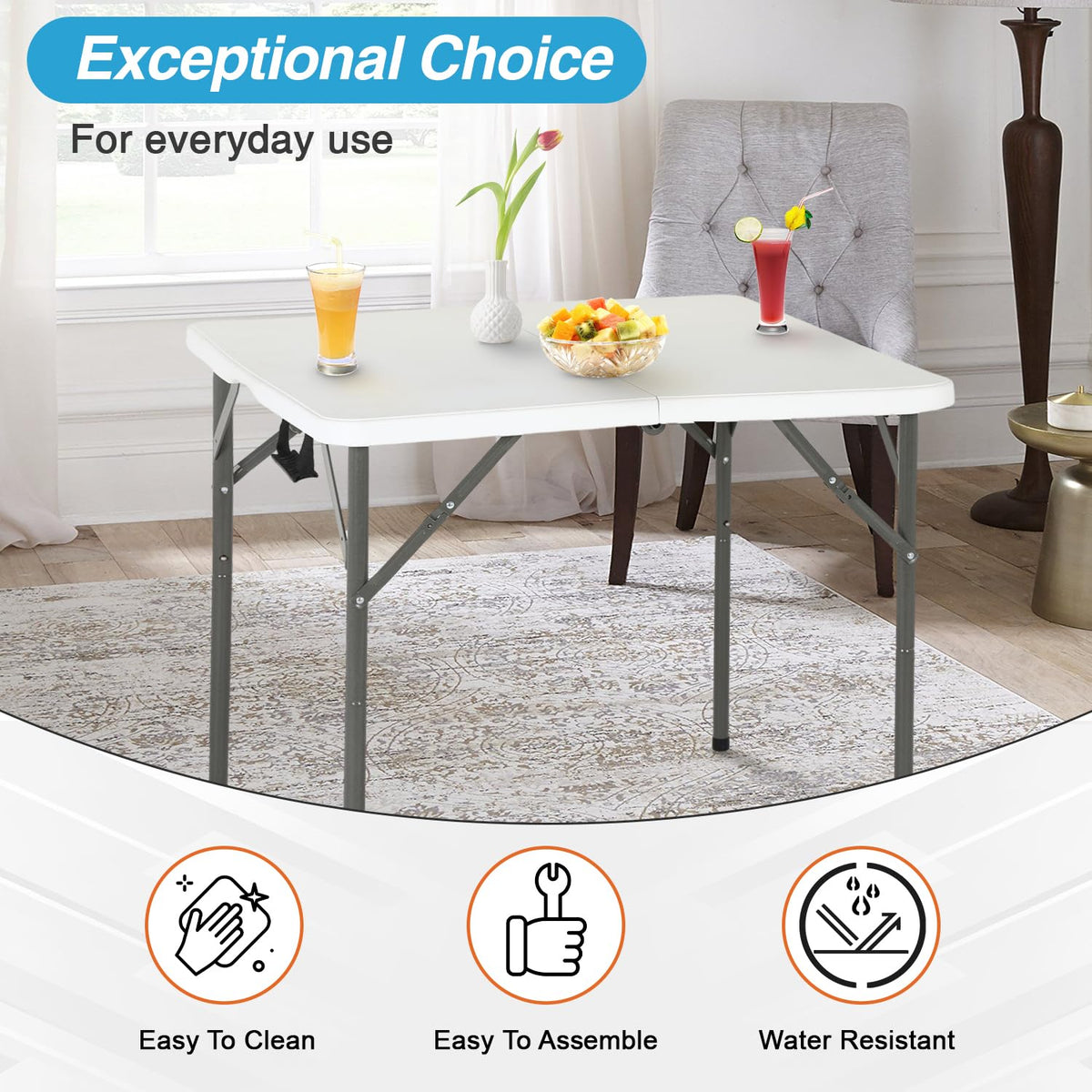 34" White Portable Plastic Folding Table O676257