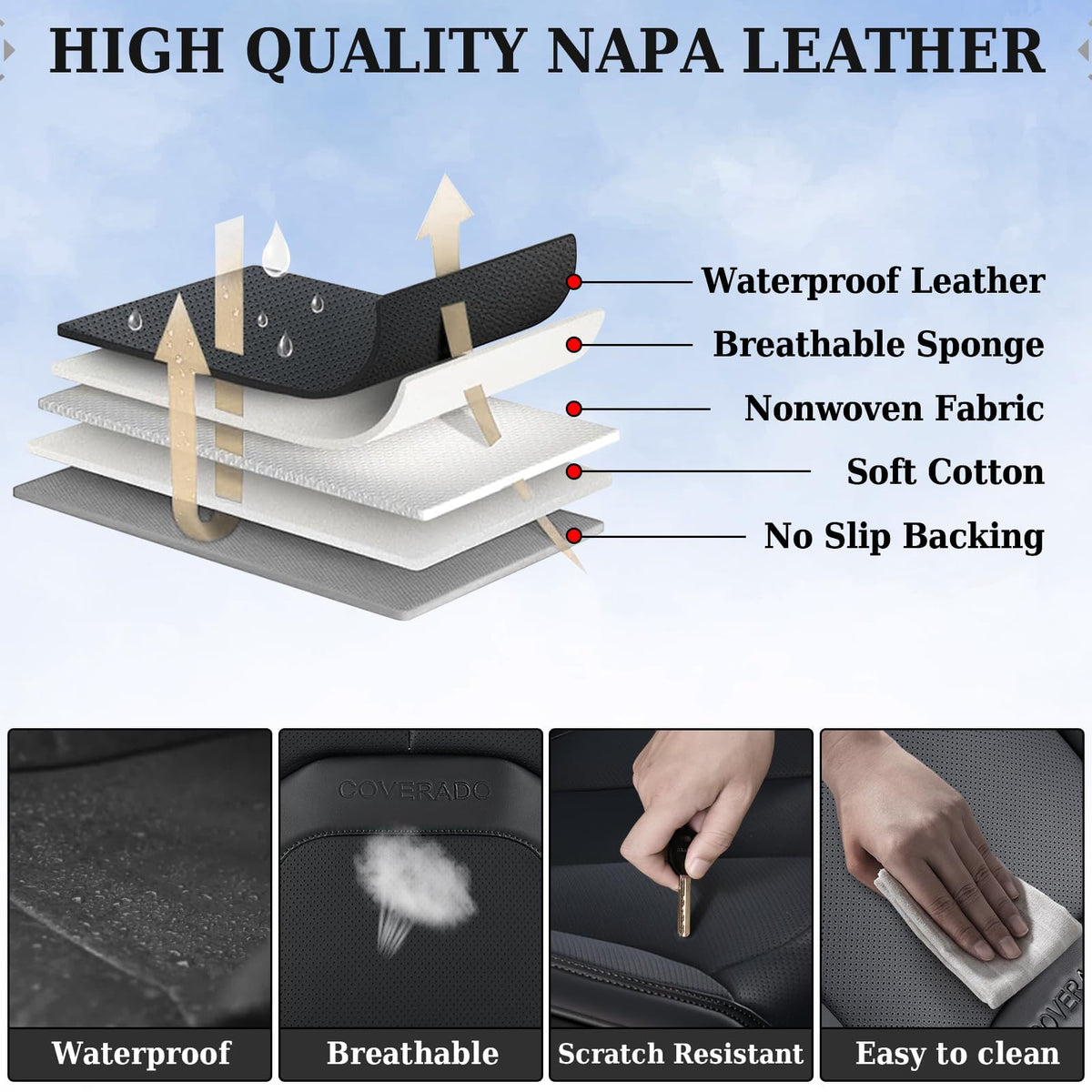 Black Leather Car Seat Covers Full Set R480