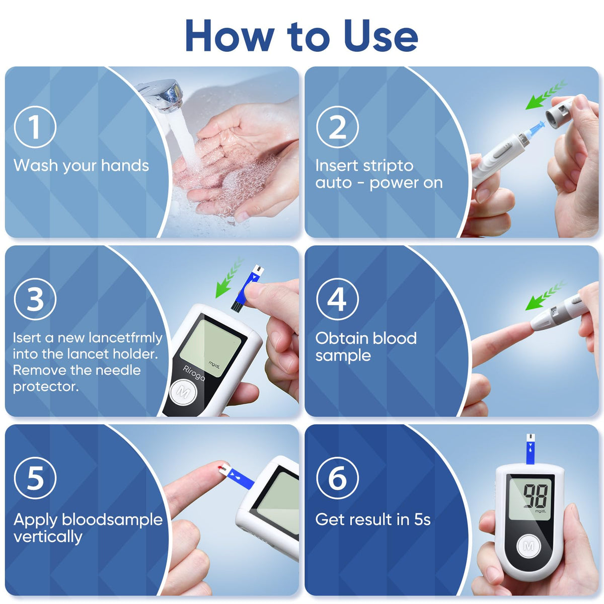 Blood Glucose Monitor Kit with 100 Strips, 100 Lancets, Lancing Device, No Coding H143170