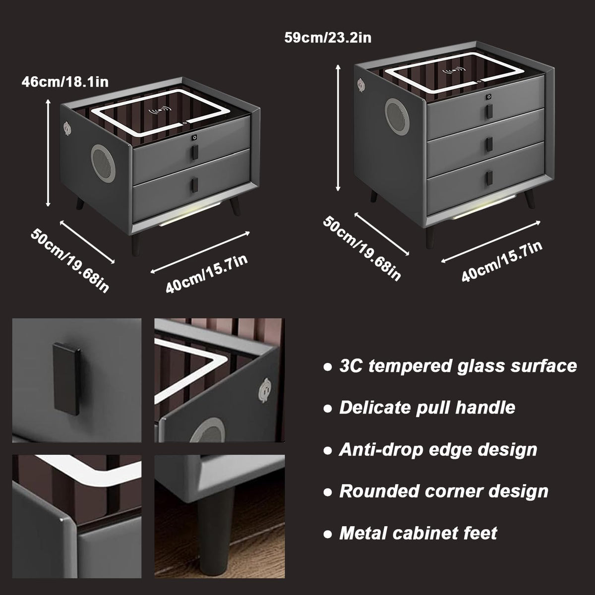 Orange 3 Drawer Nightstand with Wireless Charging and USB Port W5773