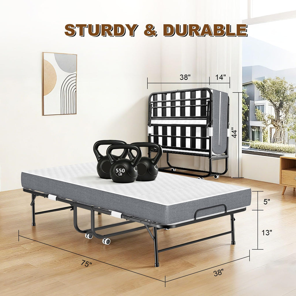Folding Bed with Memory Mattress 75" x 38" Twin Z9372
