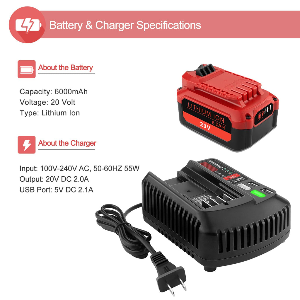 20V 6.0Ah Lithium ion Batteries and Charger Kit R383114