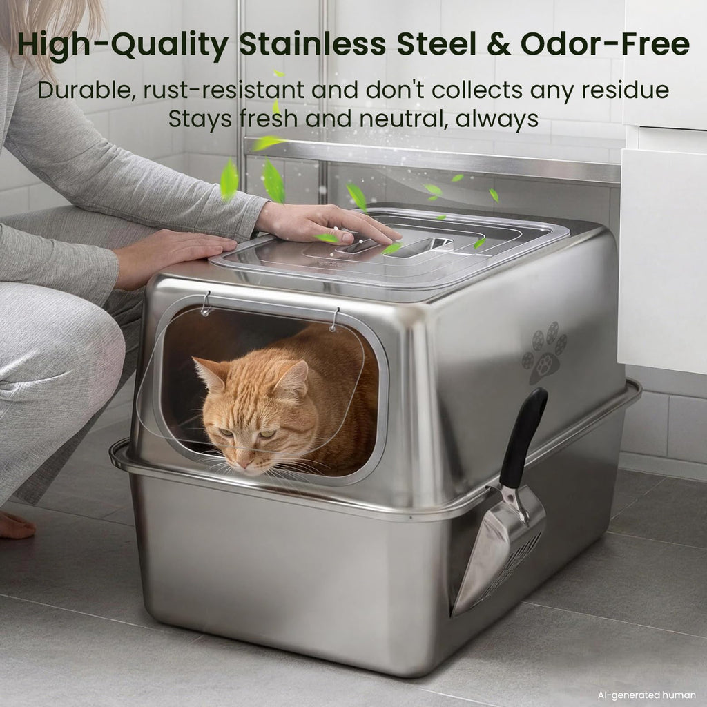 Enclosed Stainless Steel Cat Litter Box with Lid G479