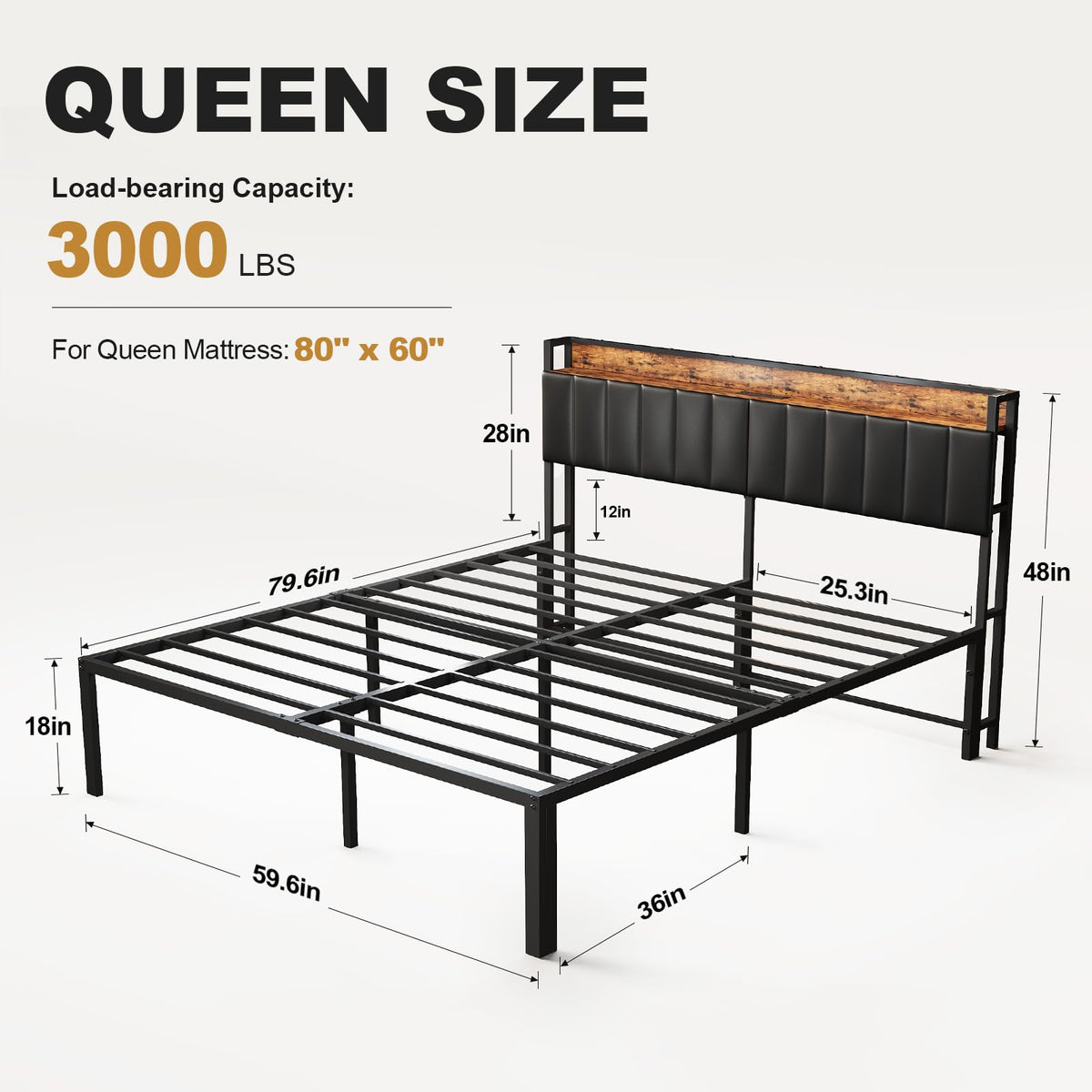 Queen Bed Frame with Upholstered Headboard B1170