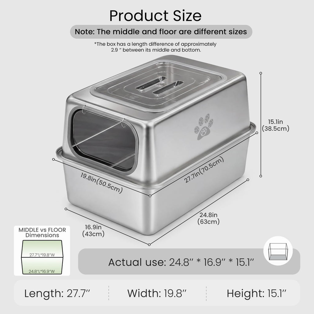 Enclosed Stainless Steel Cat Litter Box with Lid G479