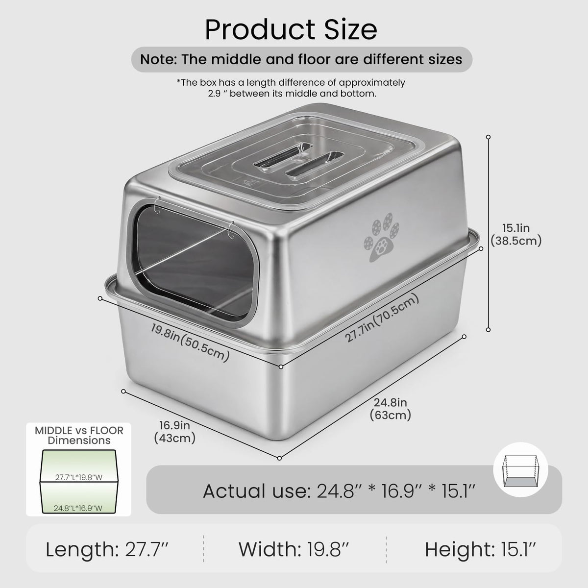 Enclosed Stainless Steel Cat Litter Box with Lid G479