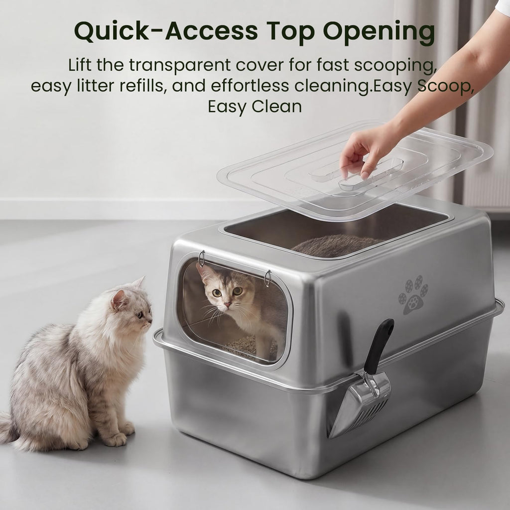 Enclosed Stainless Steel Cat Litter Box with Lid G479
