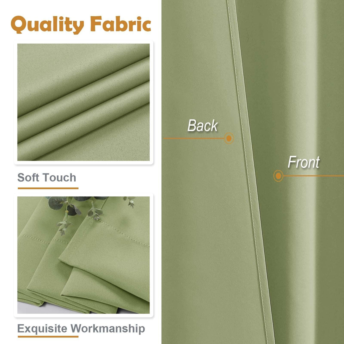 Sage Green 72 Inch Blackout Curtains 2 Panels Set G805165