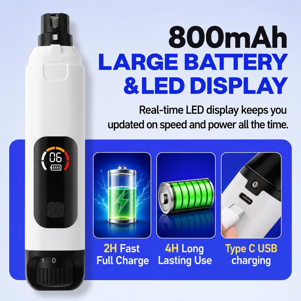 6-Speed Electric Pet Nail Grinder with LED Lights M1661