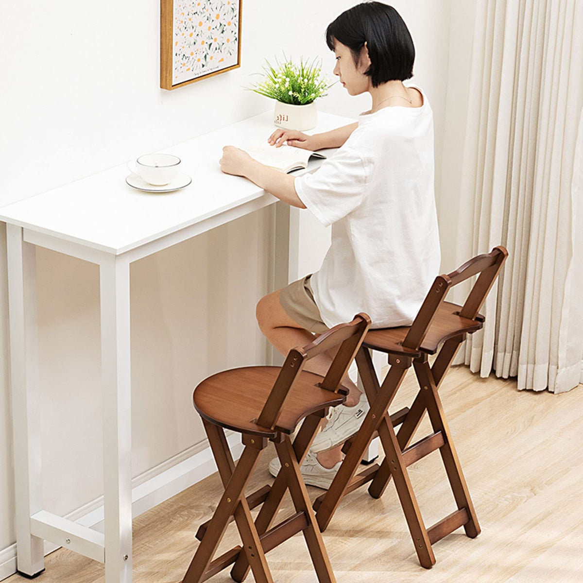 Foldable Bamboo Stool with Backs and Footrest Q18580
