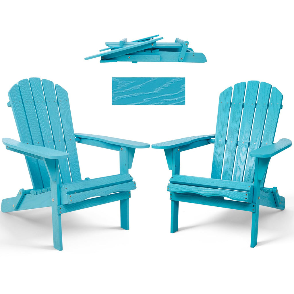 Folding Adirondack Chairs Set of 2 Solid Wood Turquoise Blue J3855