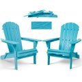 Folding Adirondack Chairs Set of 2 Solid Wood Turquoise Blue J3855
