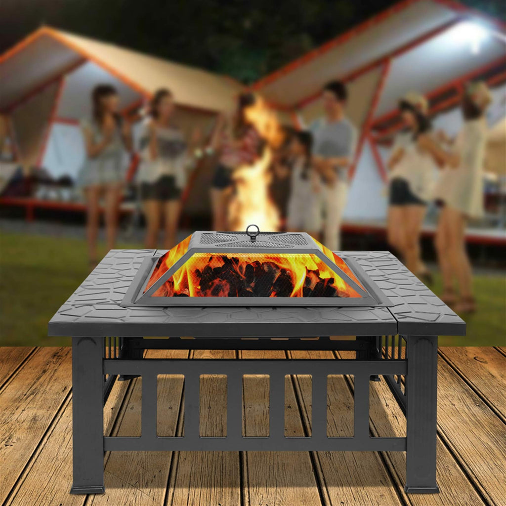 32 Inch Square Wood Burning Iron Fire Pit E29364