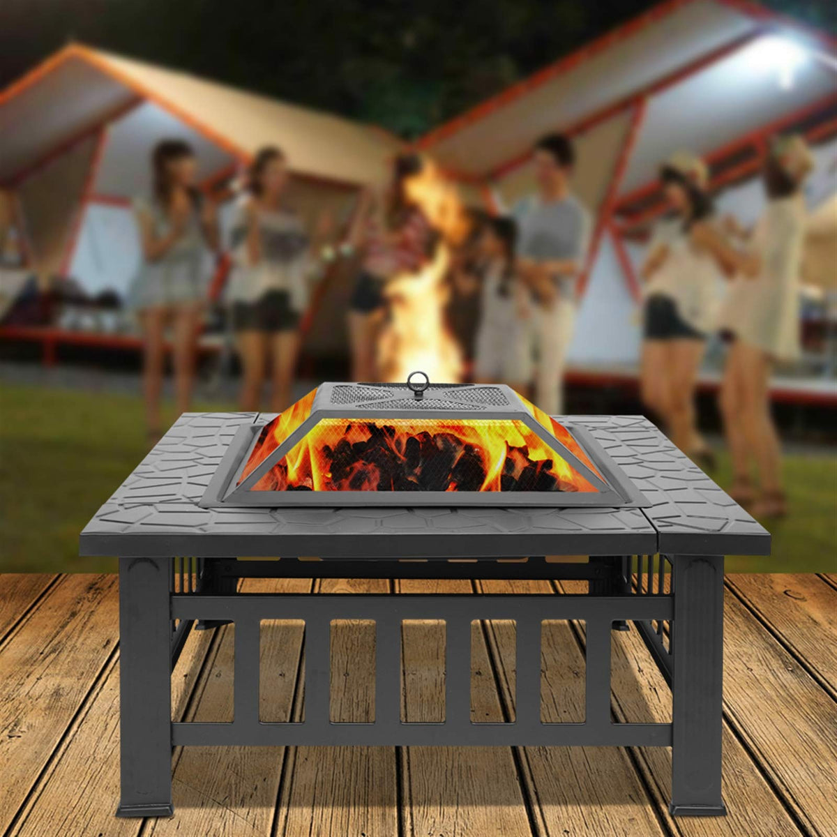 32 Inch Square Wood Burning Iron Fire Pit E29364