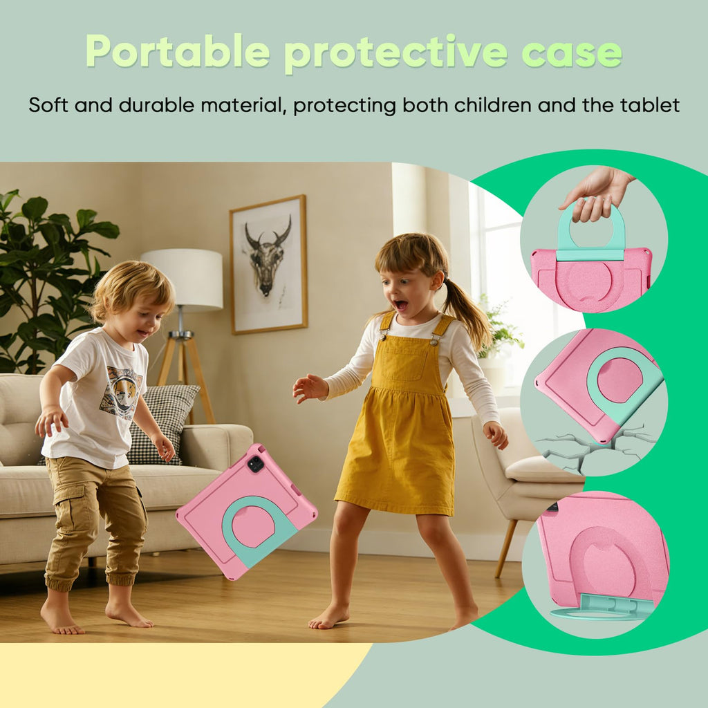 Kids Tablet 10 inch Octa-Core 30GB RAM 64GB ROM with Case Keyboard Mouse Stylus Pink R7540