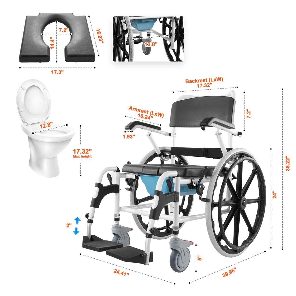 17.5in Adjustable Aluminum Shower Wheelchair with Brake Q79329