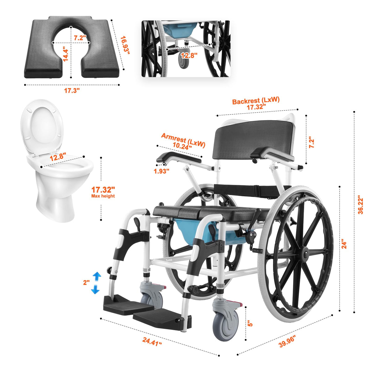 17.5in Adjustable Aluminum Shower Wheelchair with Brake Q79329