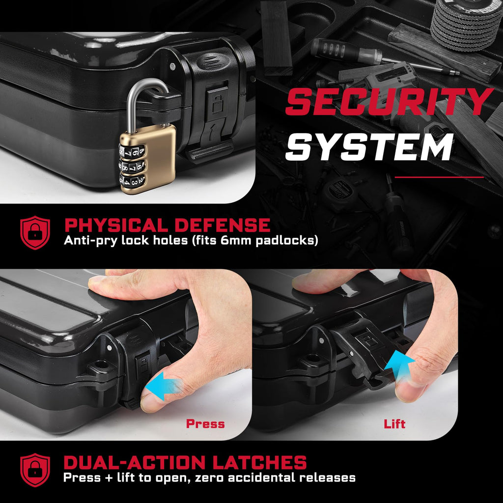 Black Steel Tool Box with Safety Latch and Handle B3821