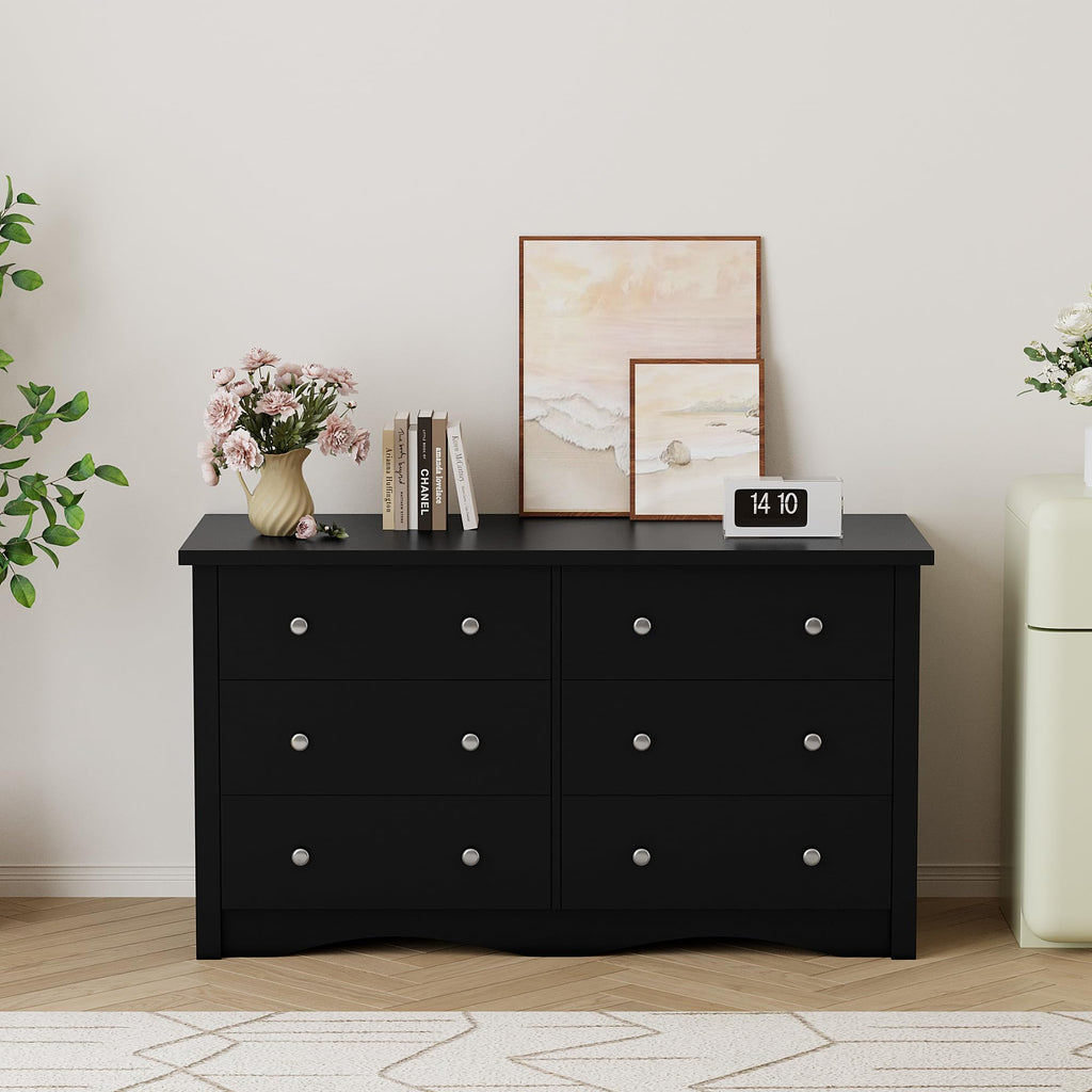 Black 6 Drawer Wood Dresser O6229