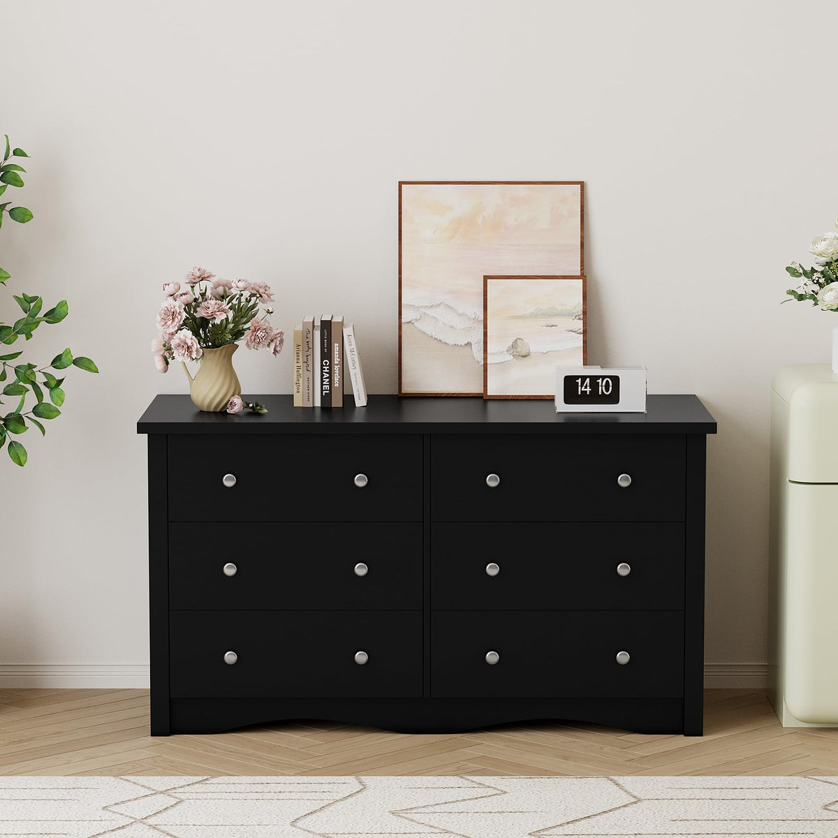 Black 6 Drawer Wood Dresser O6229