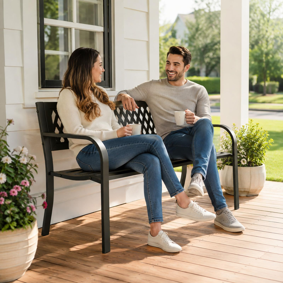 47" Black Outdoor Bench with Backrest X7730