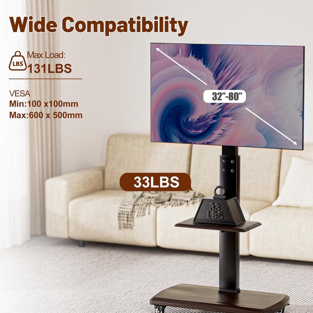 Rolling TV Stand with Power Outlet for 32 to 80 inch TVs C189