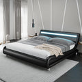 Black Upholstered Full LED Platform Bed Frame with Headboard O9245