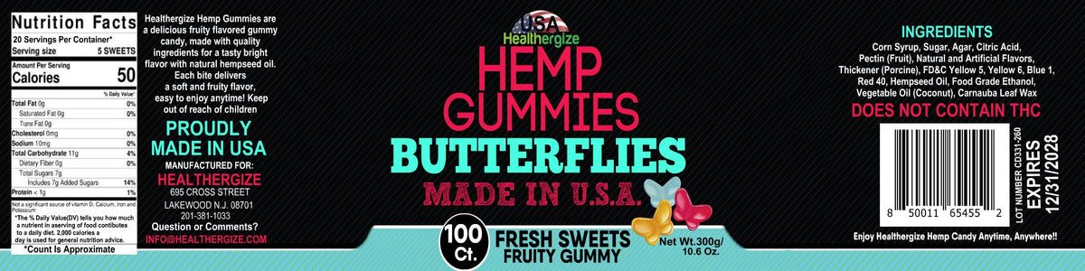Hemp Gummies 10 Fruity Flavors 100 Count G25931