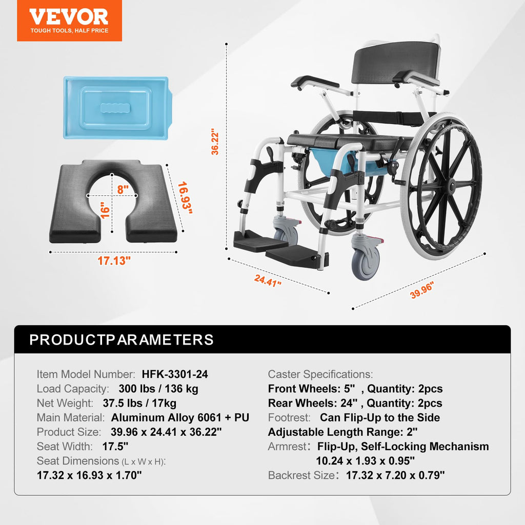 17.5in Adjustable Aluminum Shower Wheelchair with Brake Q79329