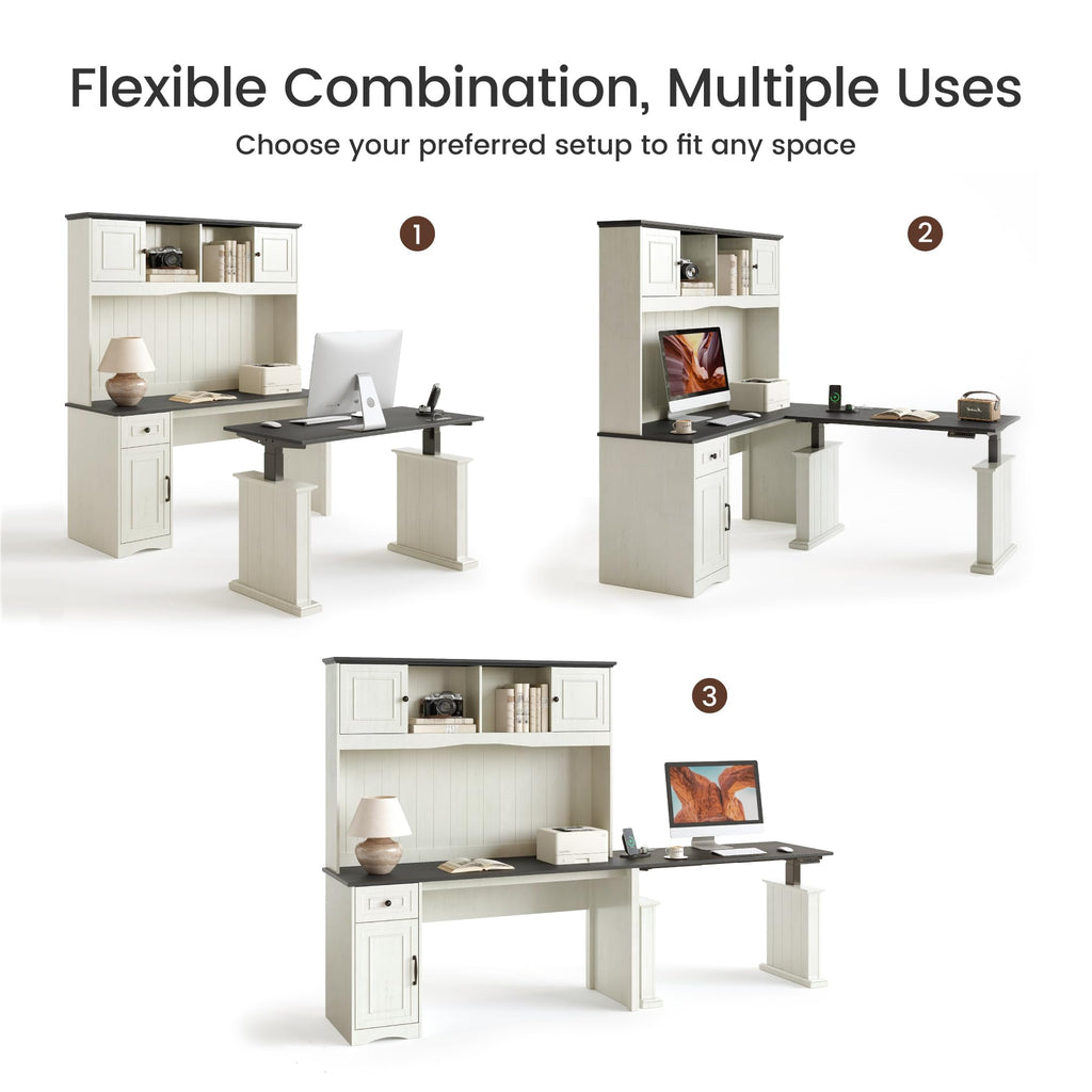 L Shaped Electric Standing Desk with Hutch and Drawers D673973