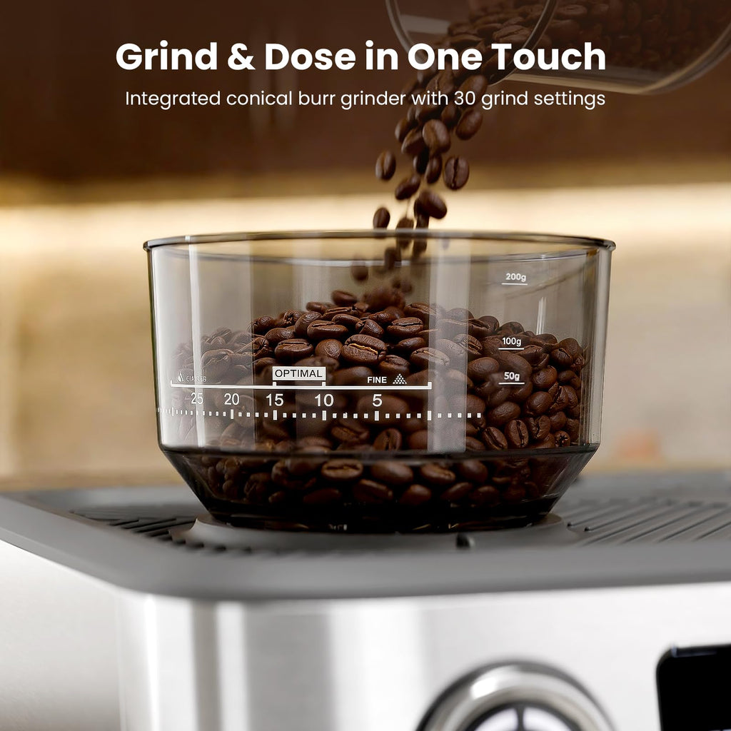 20 Bar Dual Boiler Espresso Machine with Grinder & Milk Steamer M5004