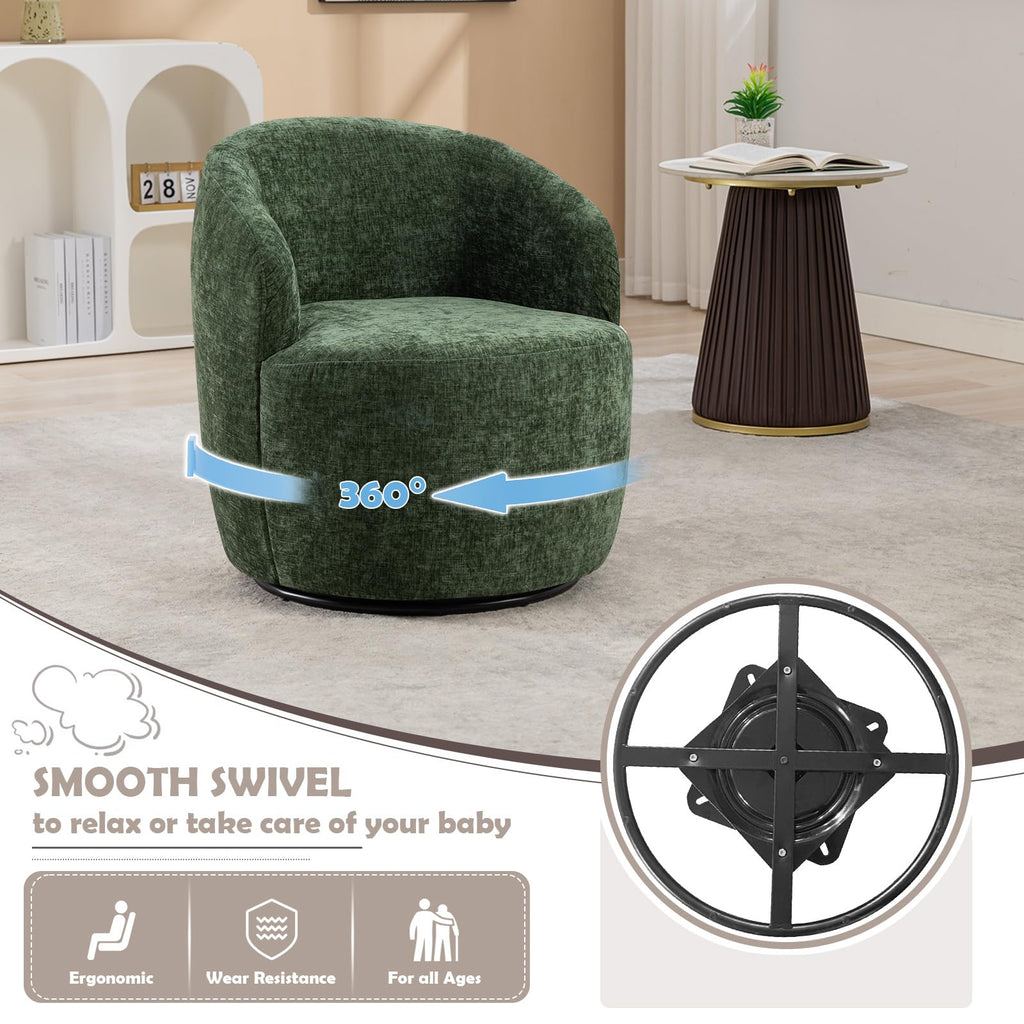 Green Chenille Swivel Barrel Chair A58307