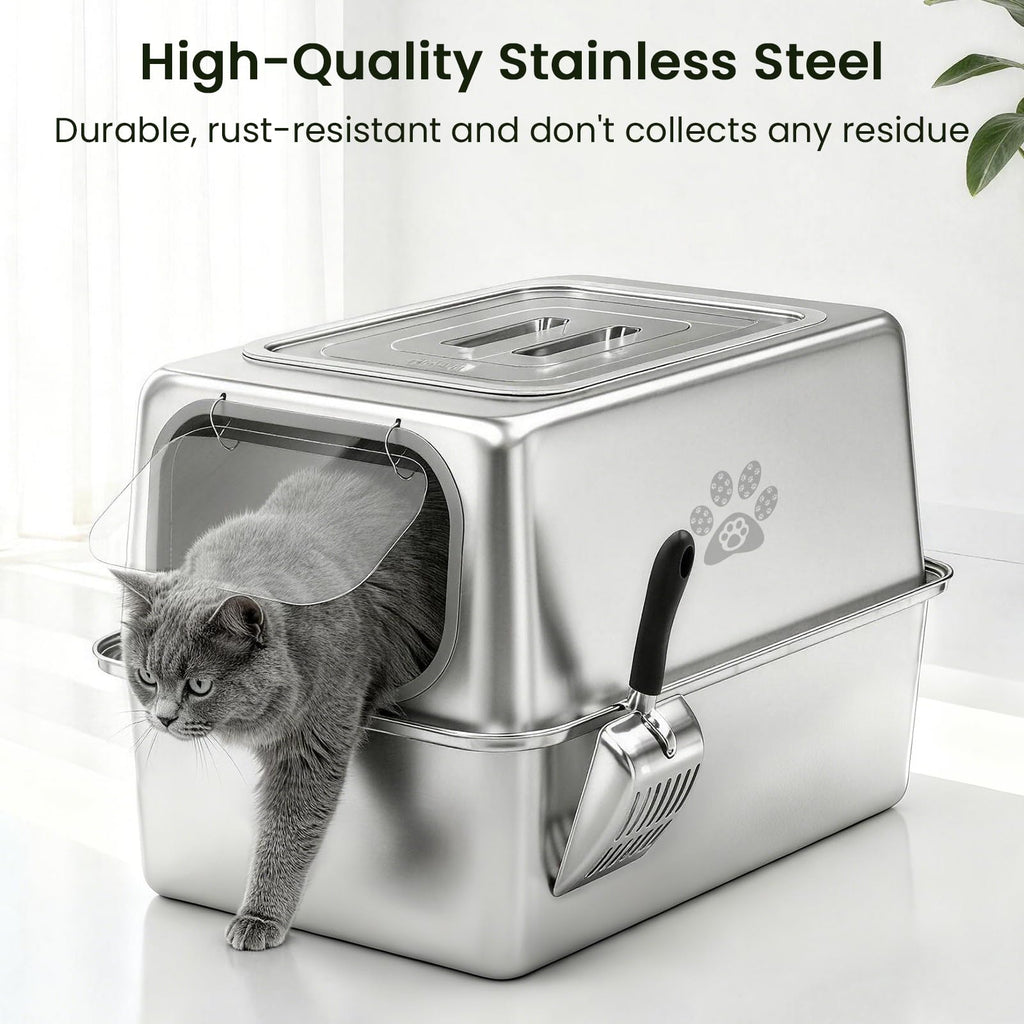 Enclosed Stainless Steel Cat Litter Box with Lid G479
