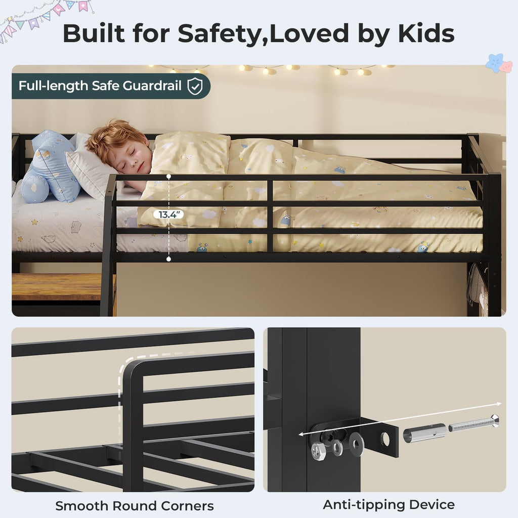 Twin Size L-Shaped Triple Bunk Beds with Staircase & 6 Storage Drawers U988980
