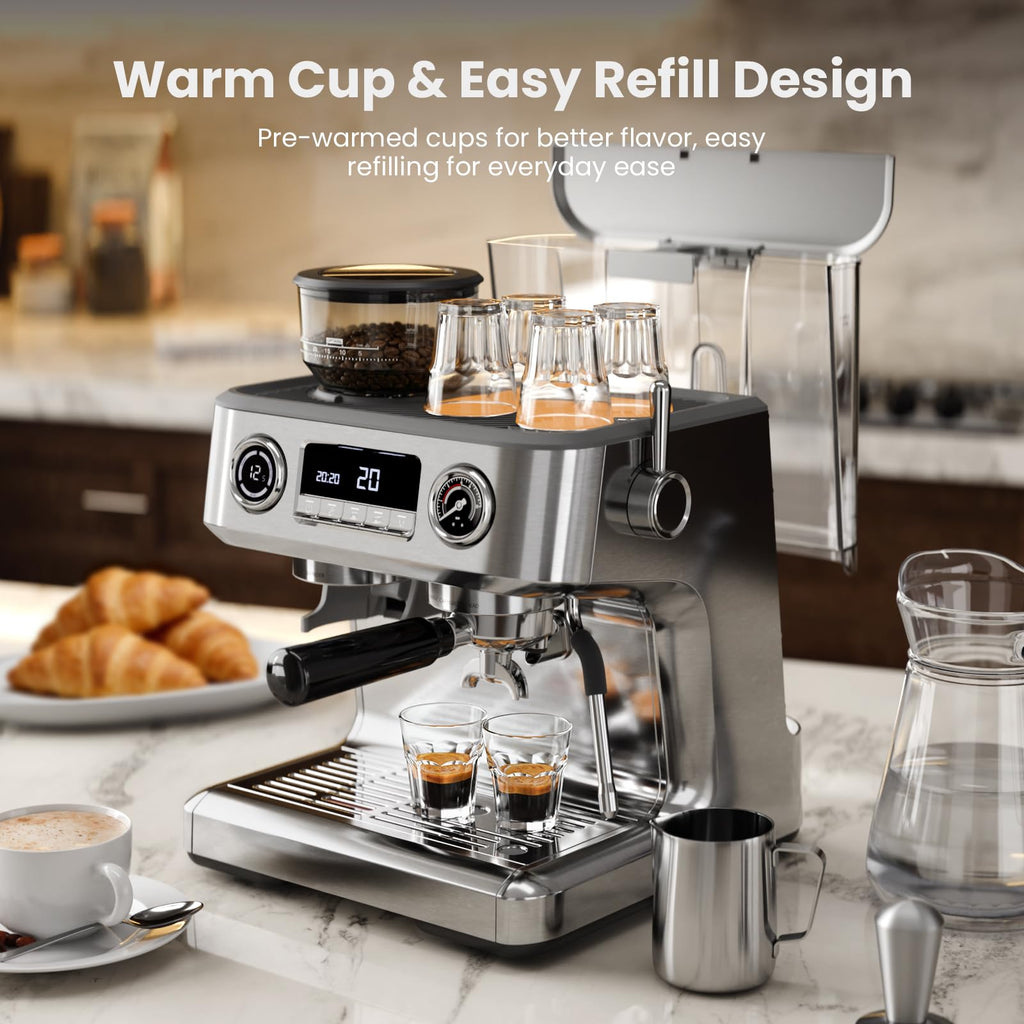20 Bar Dual Boiler Espresso Machine with Grinder & Milk Steamer M5004