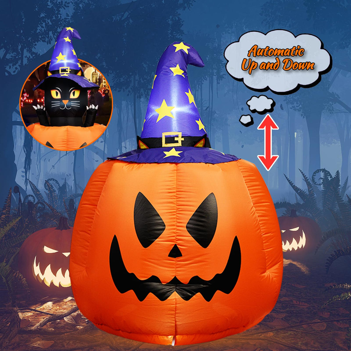 Halloween Inflatable Animated Witch Cat in Pumpkin N96136