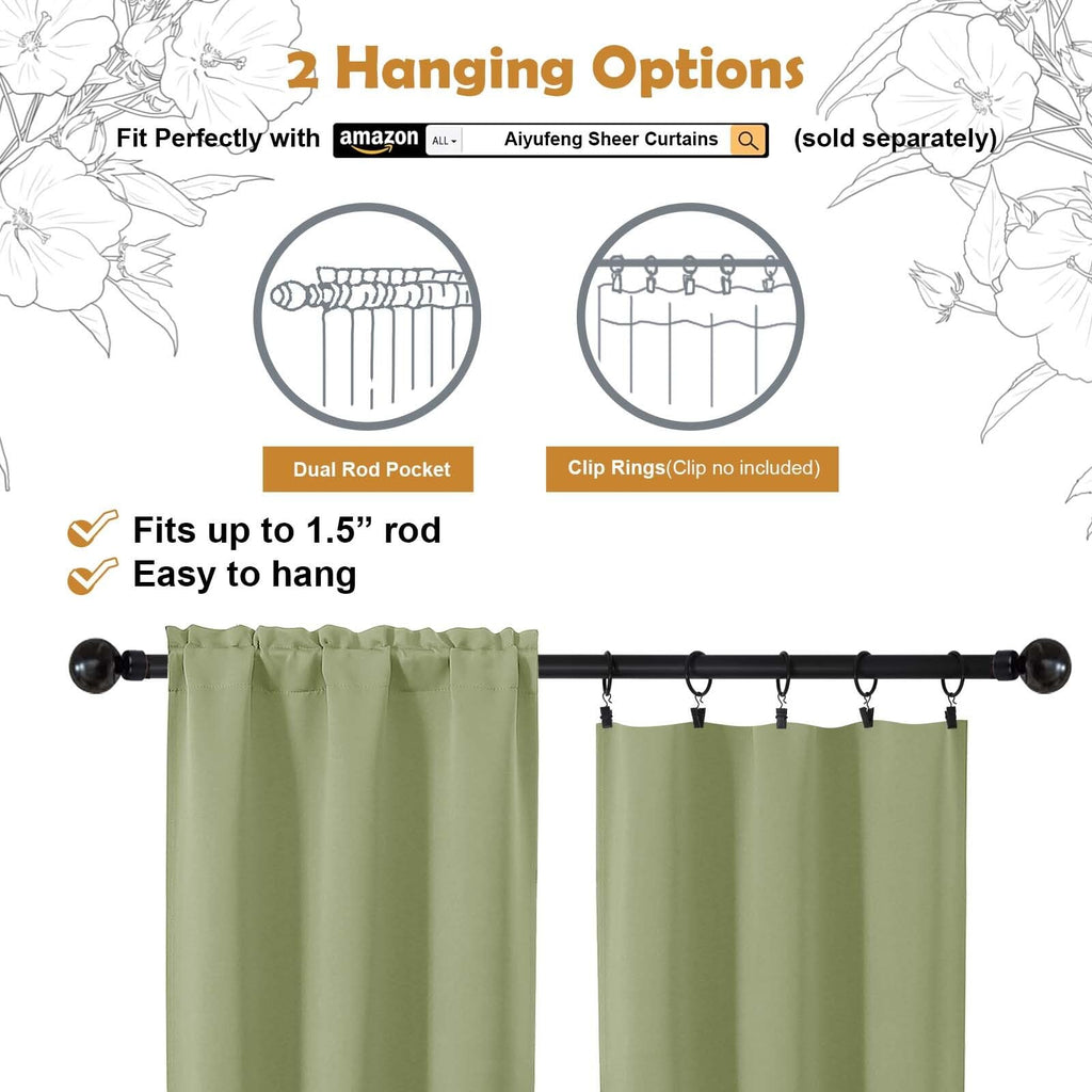 Sage Green 72 Inch Blackout Curtains 2 Panels Set G805165