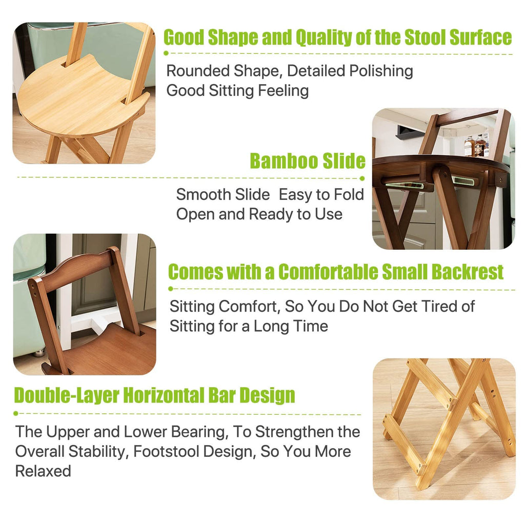 Foldable Bamboo Stool with Backs and Footrest Q18580