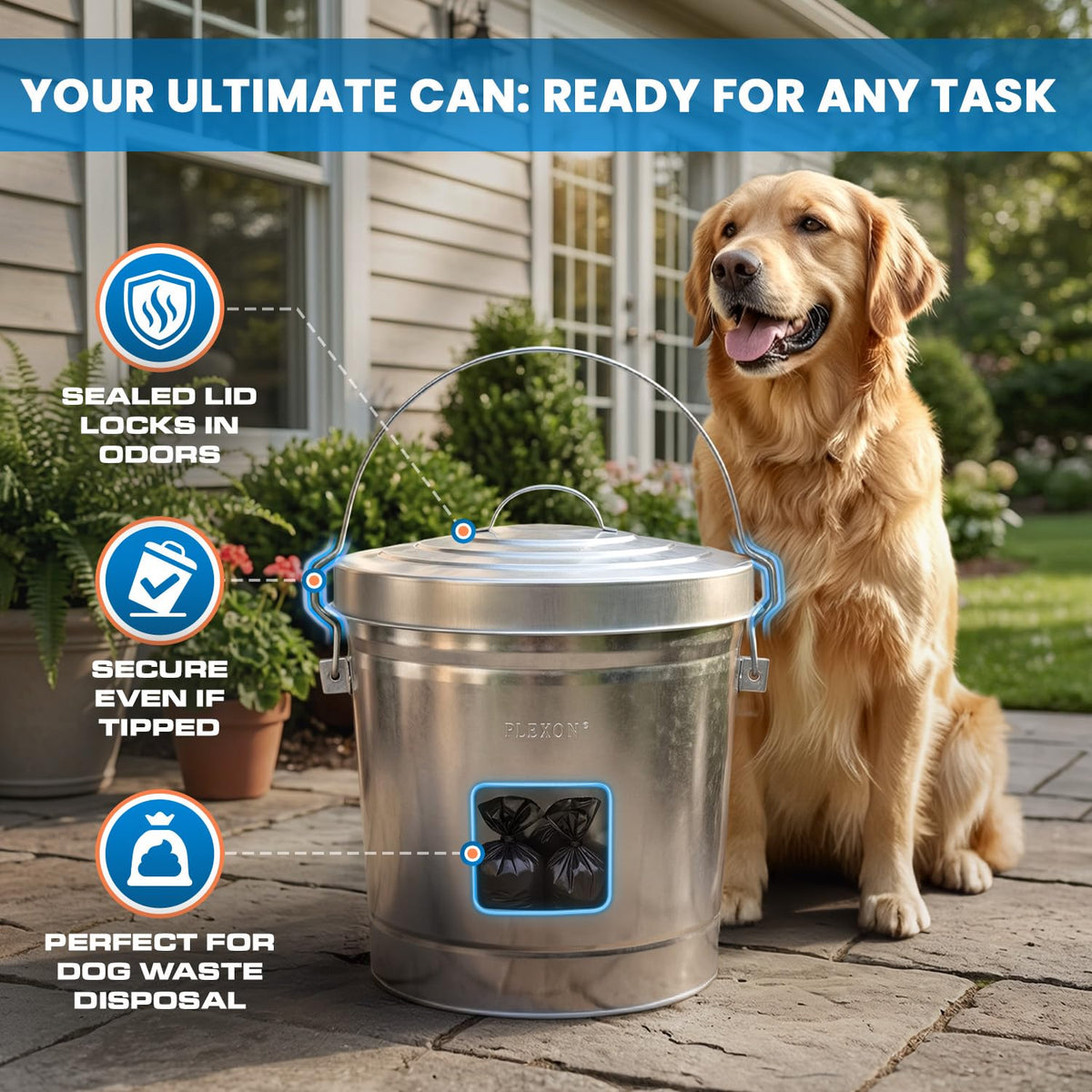 6 Gallon Galvanized Metal Trash Can with Lid F34127