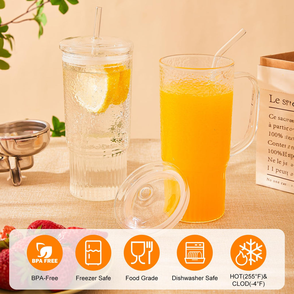 24oz Clear Glass Tumbler with Handle, 2 Pack M65542