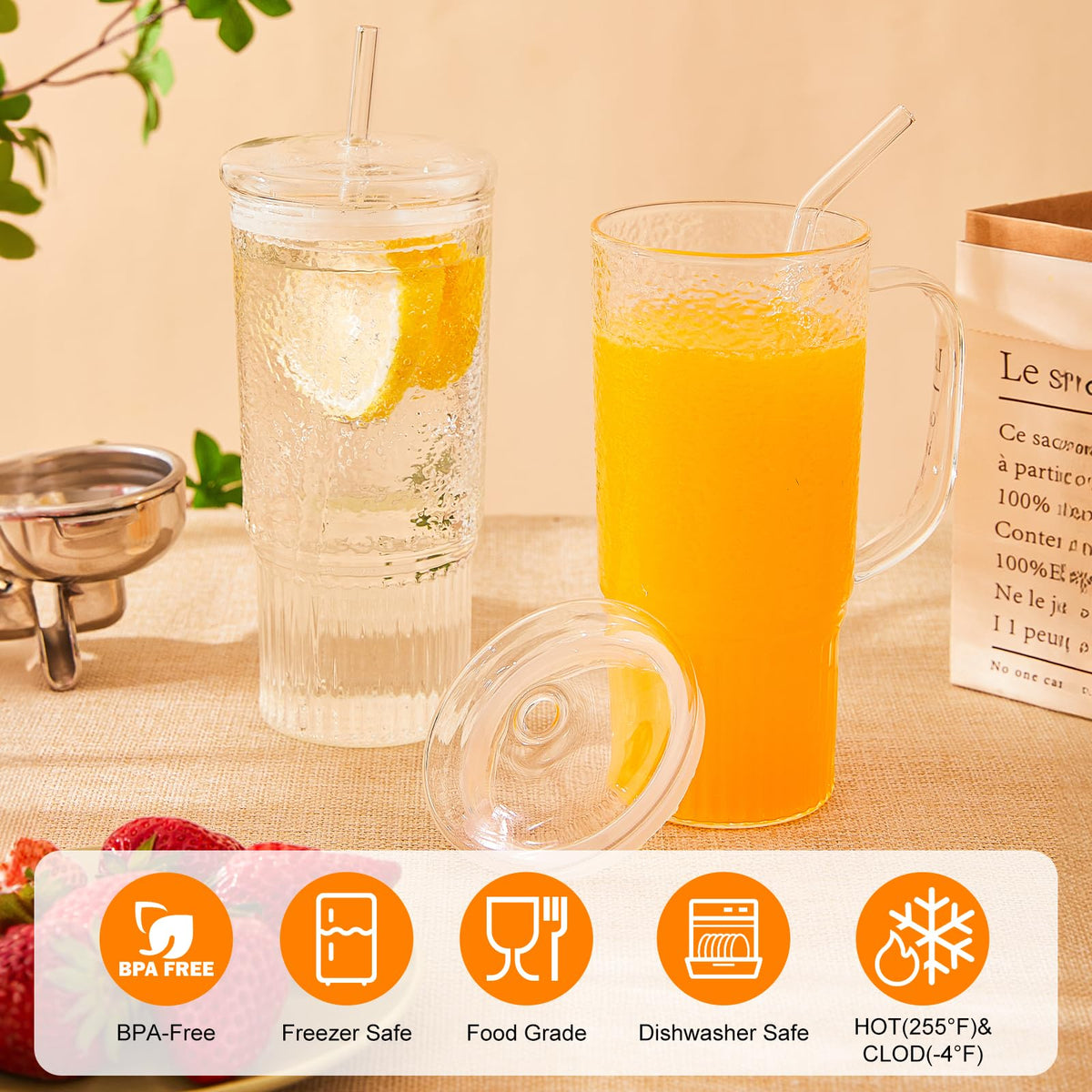 24oz Clear Glass Tumbler with Handle, 2 Pack M65542