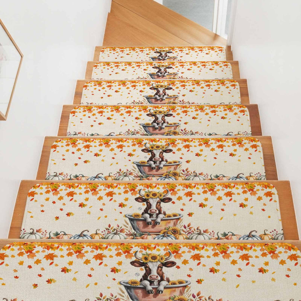 Fall Pumpkin Maple Leaves Non Slip Carpet Stair Treads 4 Pack 8"x30" M4071