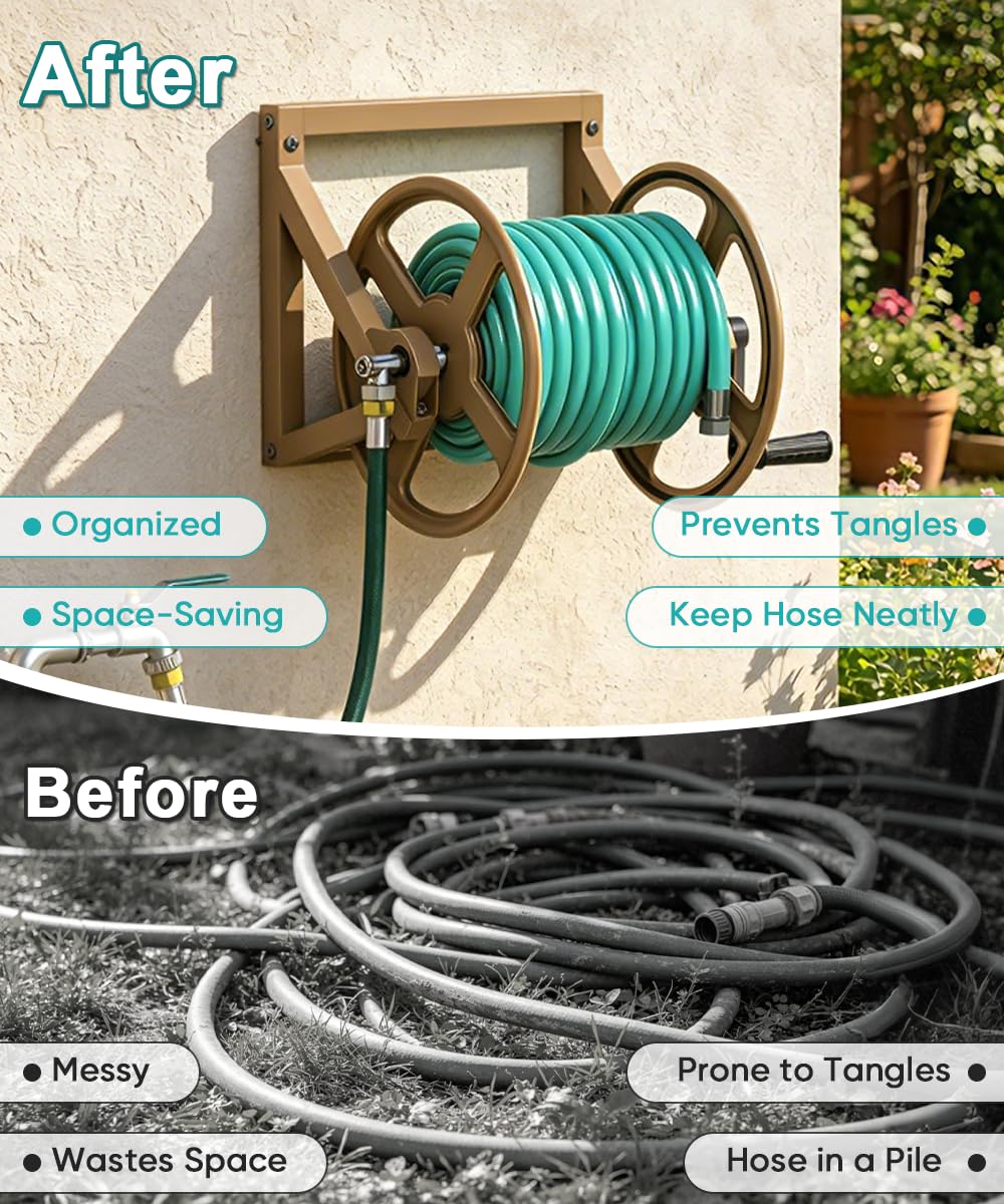 Wall Mounted Metal Garden Hose Reel Holds 125 ft B6933