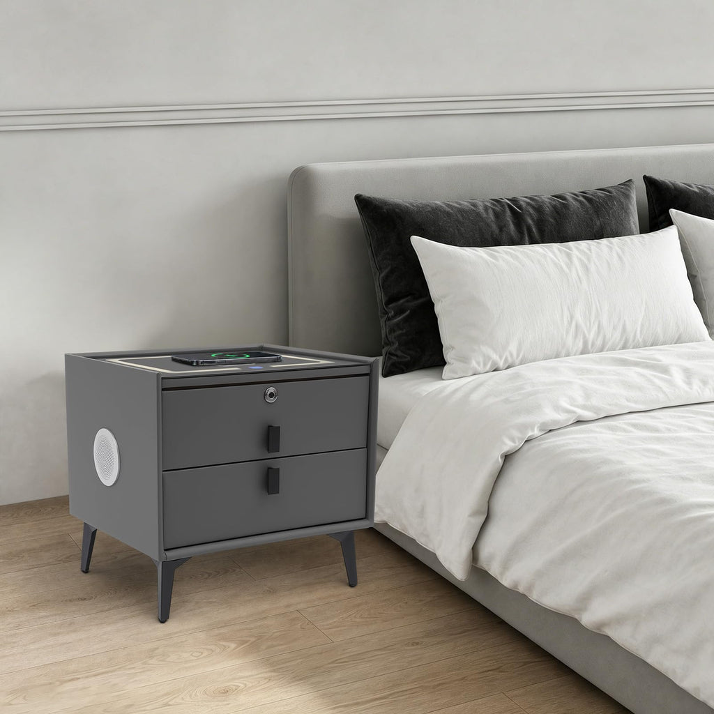 Smart Nightstand with Fingerprint Lock, Wireless Charging & 2-Drawer U327
