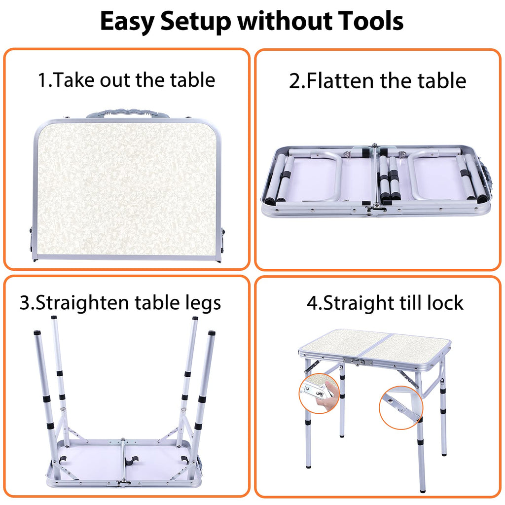 Small Portable Folding Camping Table, 3 Adjustable Height Lightweight Aluminum N42952