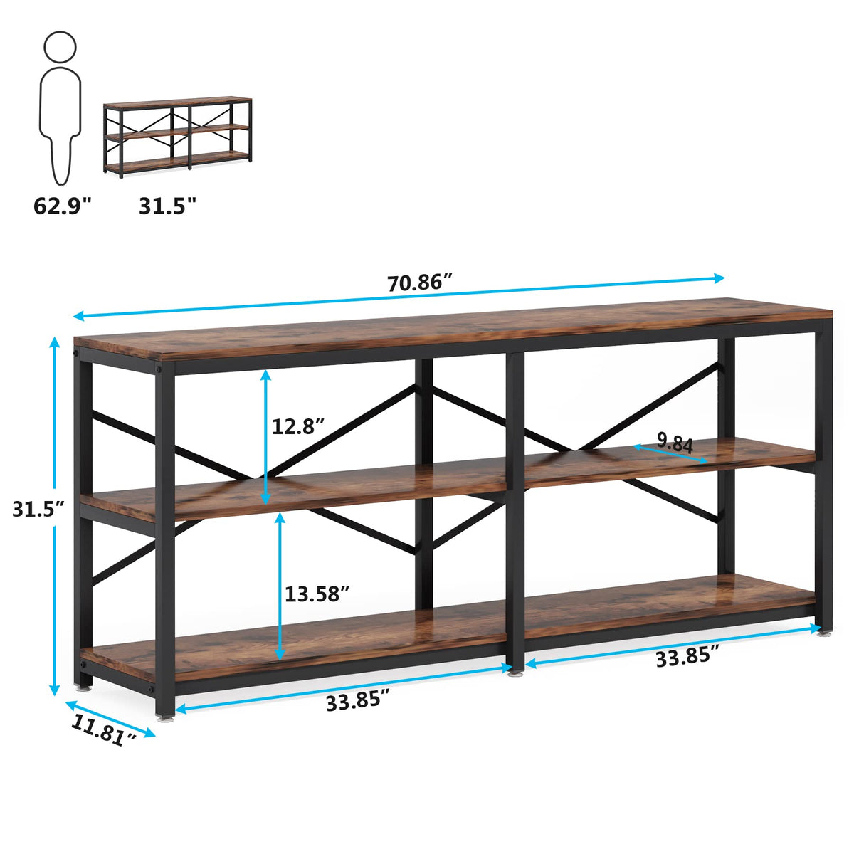 70.9 Inch 3-Tier Console Table with Storage Shelves Q6044