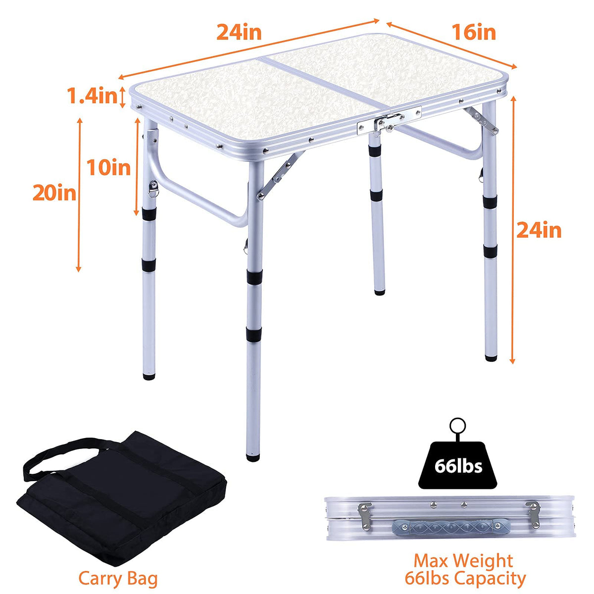 Small Portable Folding Camping Table, 3 Adjustable Height Lightweight Aluminum N42952