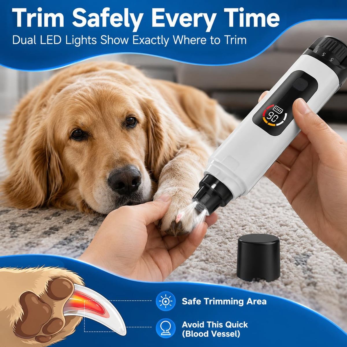 6-Speed Electric Pet Nail Grinder with LED Lights M1661