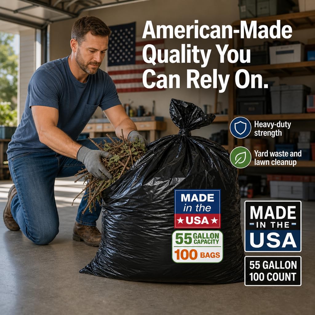 Heavy Duty Black 55-60 Gallon Trash Bags 100 Count I642