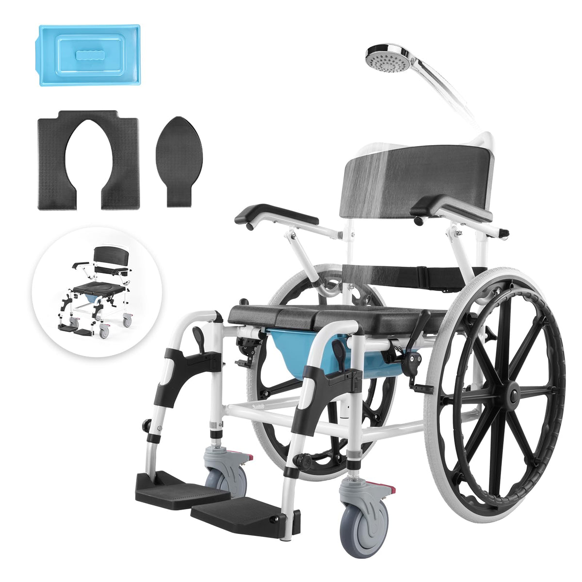 17.5in Adjustable Aluminum Shower Wheelchair with Brake Q79329